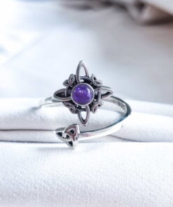 Witch’s Knot & Triquetra Amethyst Ring – Adjustable