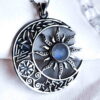 Valknut Sun & Moon Pendant with 5 Amulets and Moonstone