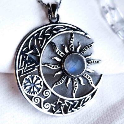 Valknut Sun & Moon Pendant with 5 Amulets and Moonstone