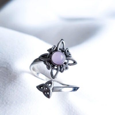 Witch's Knot & Triquetra Rose Quartz Ring – Adjustable
