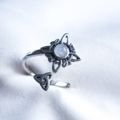 Witch's Knot & Triquetra Moonstone Ring – Adjustable